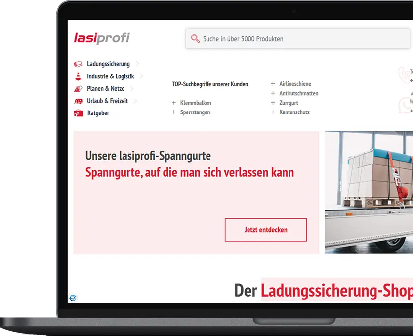 Ladungssicherung.eu auf dem Laptop