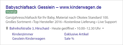 Babyshop Rasselbande AdWords Anzeige